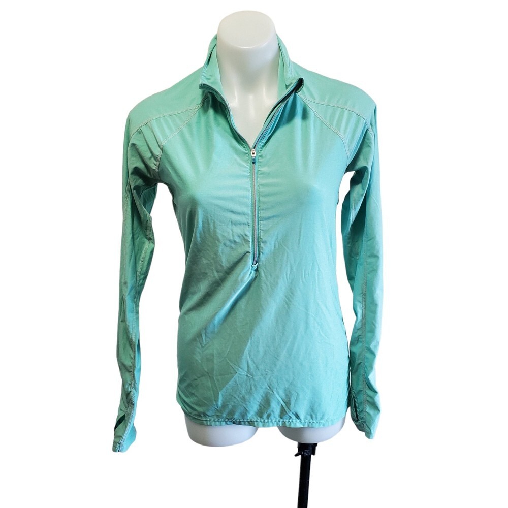 Athleta Women's Track 3/4 Zip Blue Mint Long Sleeved Workout Jacket Sz Med